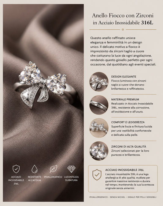 Anello fiocco con zirconi