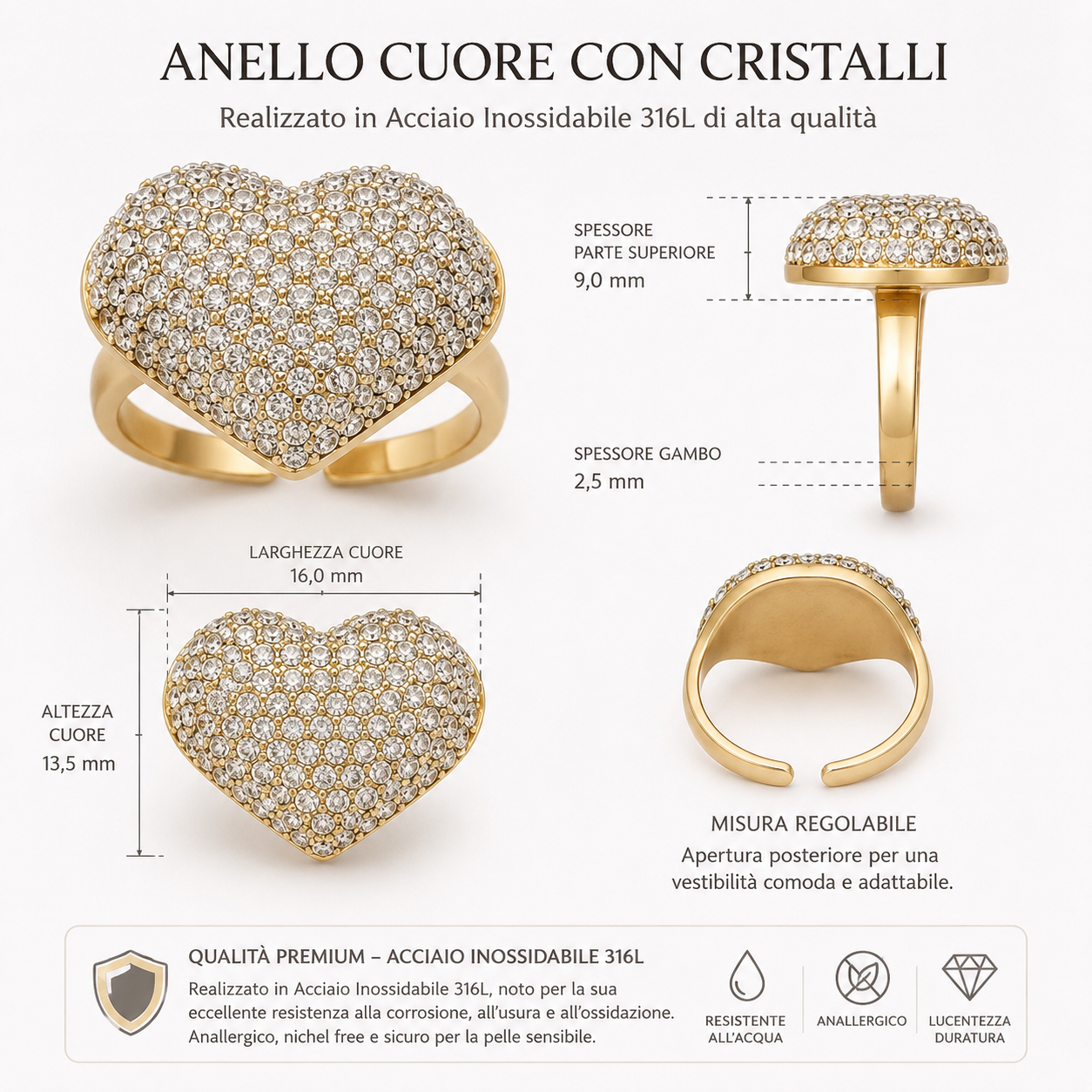 Anello Cuore Acciaio 316