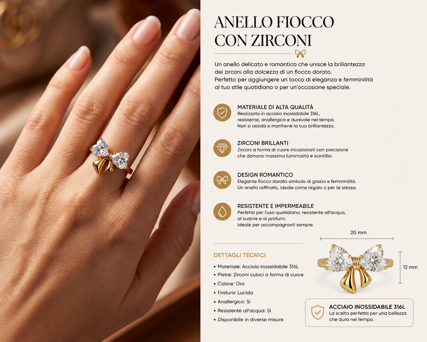 Anello fiocco con zirconi