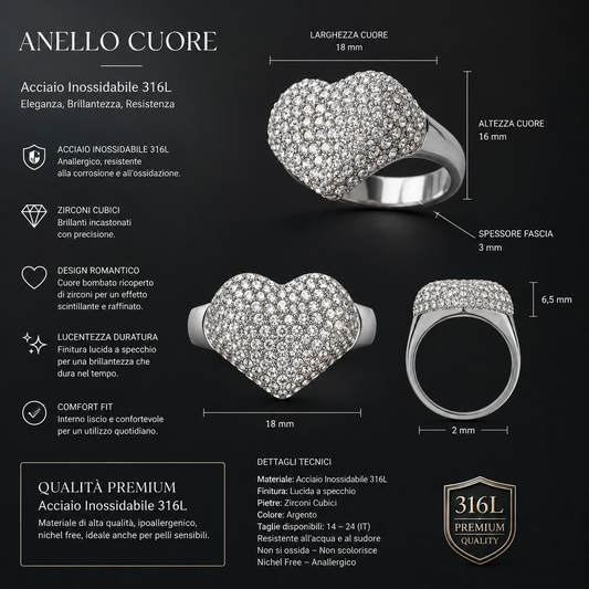 Anello Cuore Acciaio 316