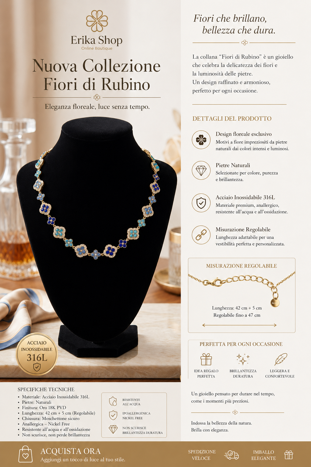 Collana fiori di rubino