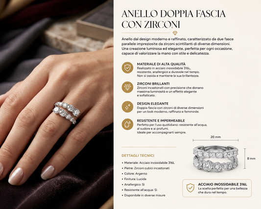 Anello doppia fascia con zirconi